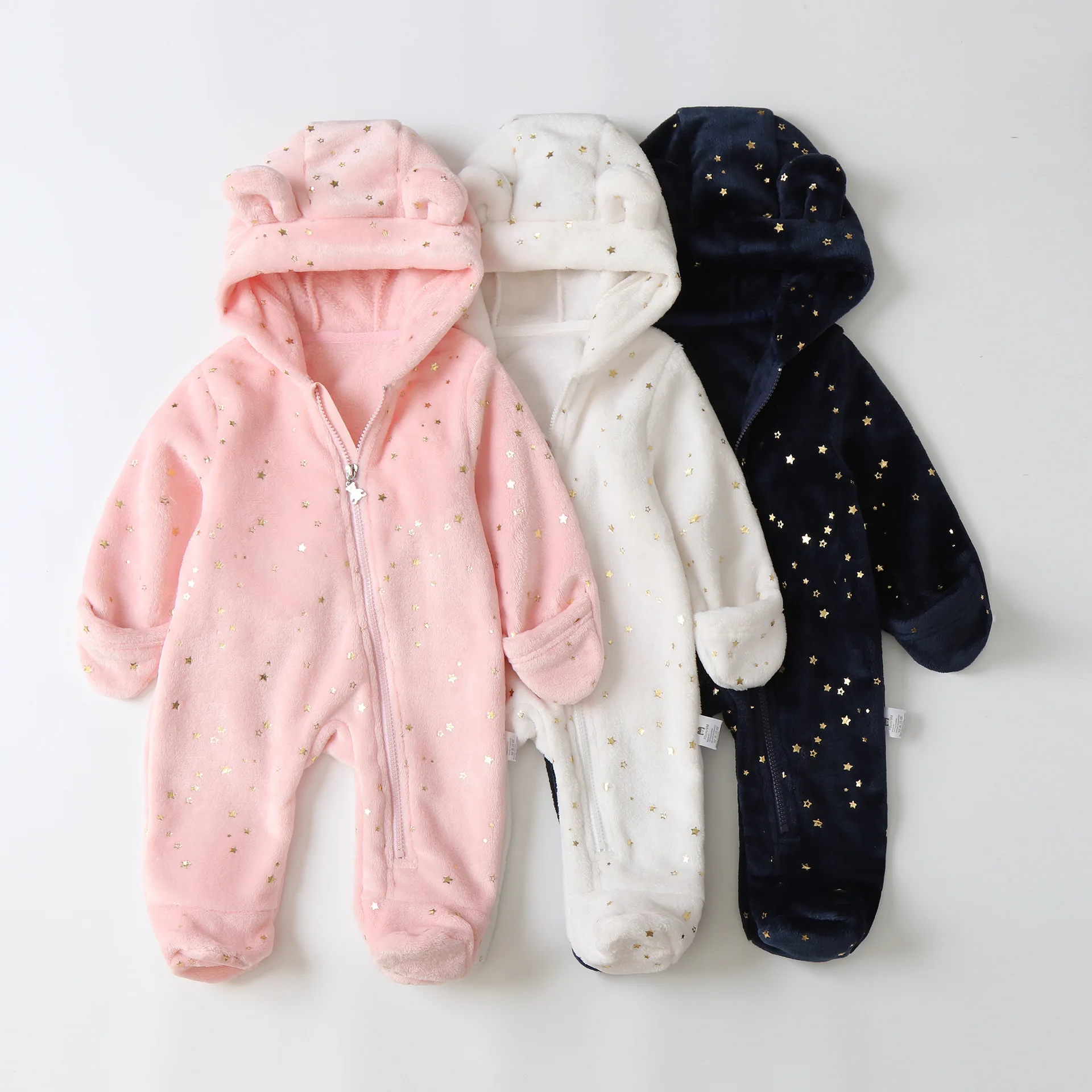 AYNIGIELL Stern Druck Herbst/Winter Mit Kapuze Overall 0-12 Monate Baby Jungen Mädchen Strampler Kleinkind Kinder Overall Baby kleidung – Detail 6