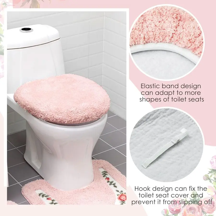 Rose Floral Bath Rug Set - toilet lid cover