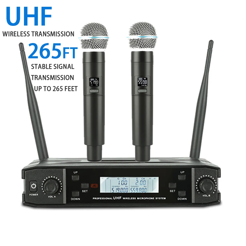 ProfessionalUHFWirelessMicrophoneSystem2ChannelsHandheldKaraoke