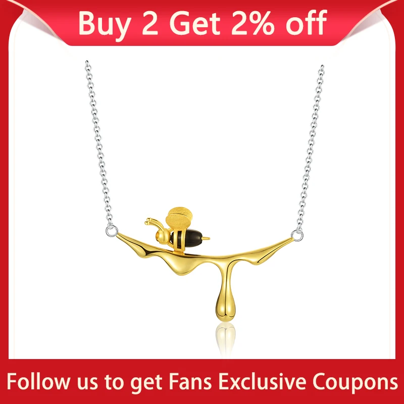 Lotus Fun-Collar de abeja de oro de 18K para mujer, pendientes en forma de miel con goteo, plata de ley 925 auténtica, diseño hecho a mano, joyería fina para mujer