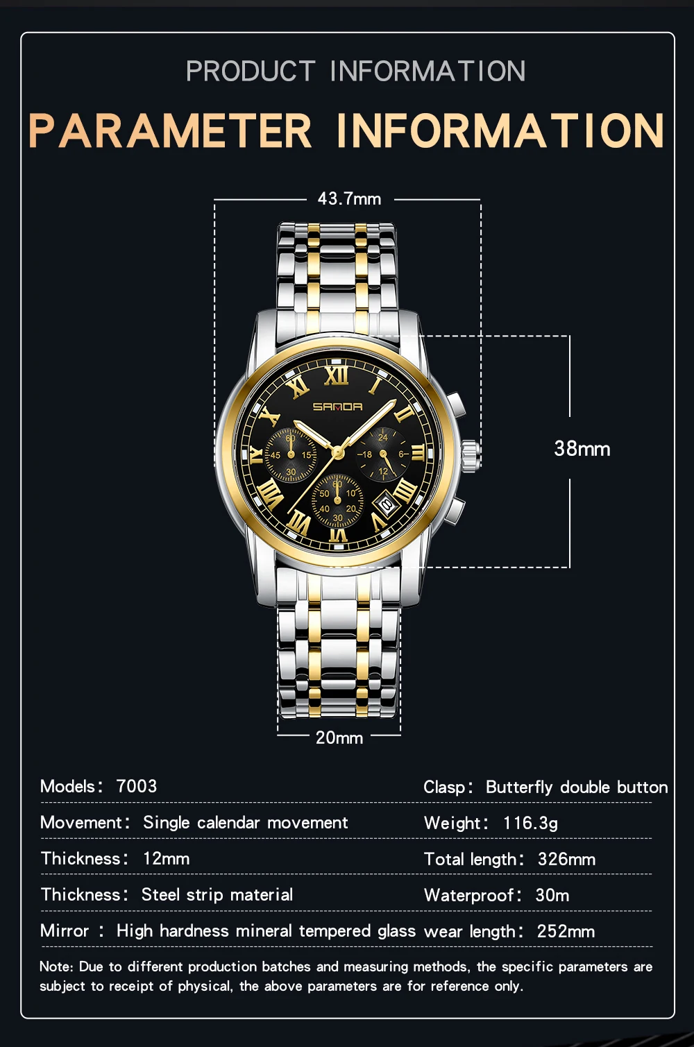 Top Brand Luxury Men's Watches Waterproof Fashion Wristwatch for Male Business Quartz Watch Clock Relogio Masculino SANDA 7003