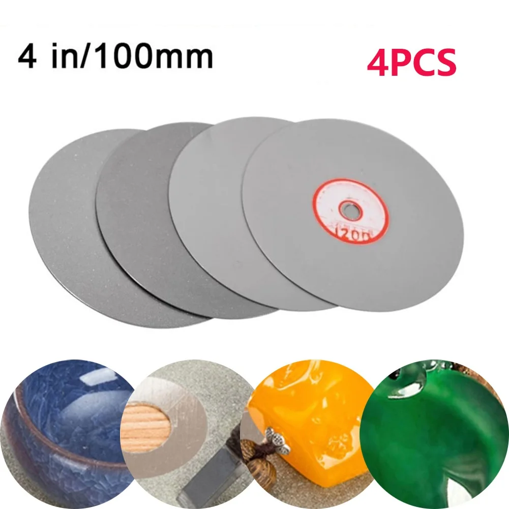 

4pcs 4" 100mm Polishing Grinding Disc Diamond Coated Flat Lap Wheels Lapidary For Jewelry Glass Abrasives Tools Parts