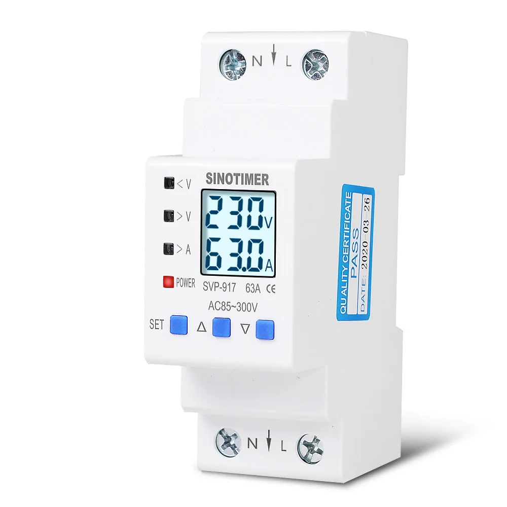 AC85-300V 63A/80A Adjustable Self-recovery Over and Under Voltage Current Limiting Protector Overload Switch Power Display