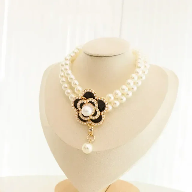 Wholesale Dog Cat Pearl Necklace Jewelry Diamond Pendant Adjustable Luxury Pet Collar Wedding Birthday Prom Costume Accessories 2