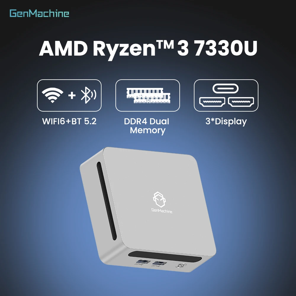 Genmachine Ryzen 3 7330U Mini PC - 4 Core 8 Thread, 15W Low Power