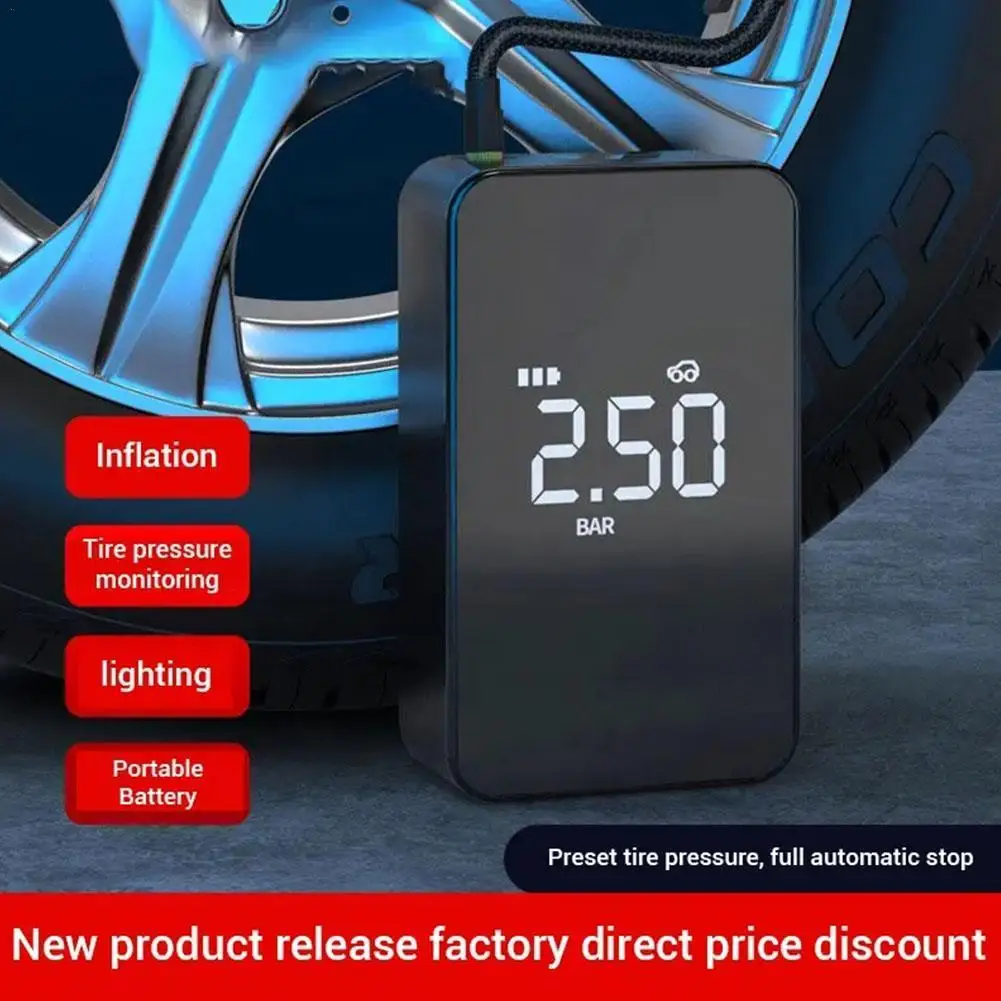 

Portable Car Air Pump Tire Inflator Auto Mounted Blast Pump Large Screen Rechargeable Digital Electric Tire Inflator