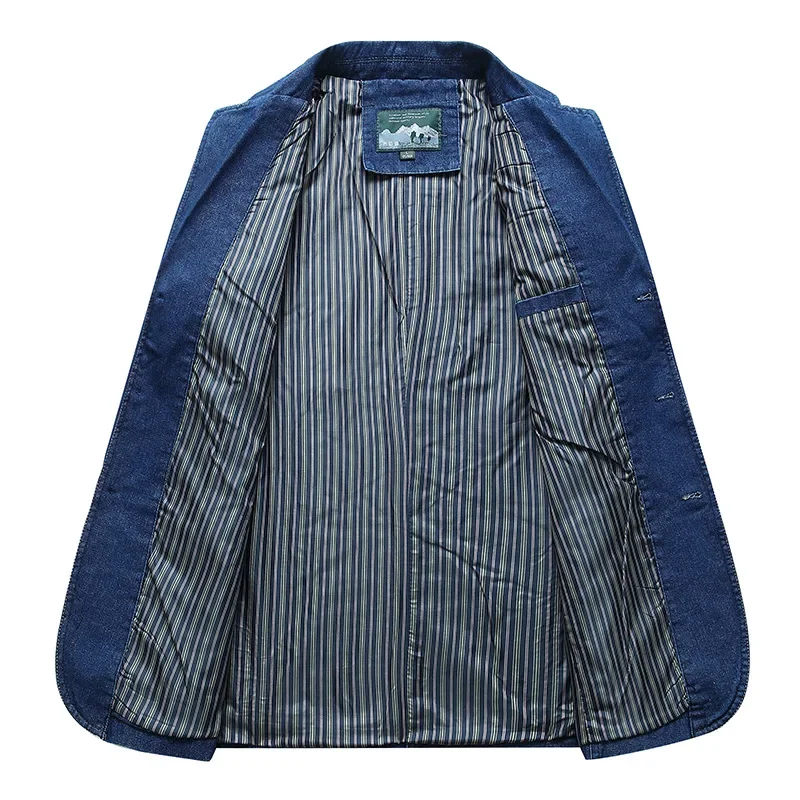 HOO Men's New Clothes Denim blazer Casual Loose Youth Three Button Denim blazer