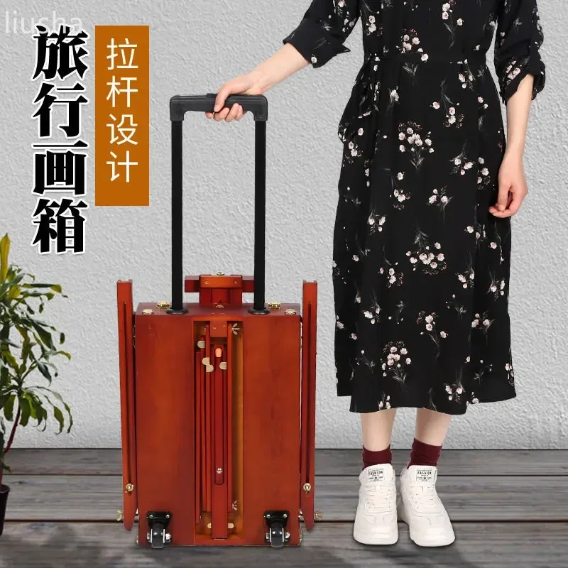 FOR gaku tie rod type picture box Italian beech wood sketch portable oil painting box portable oil easel travel with wheels