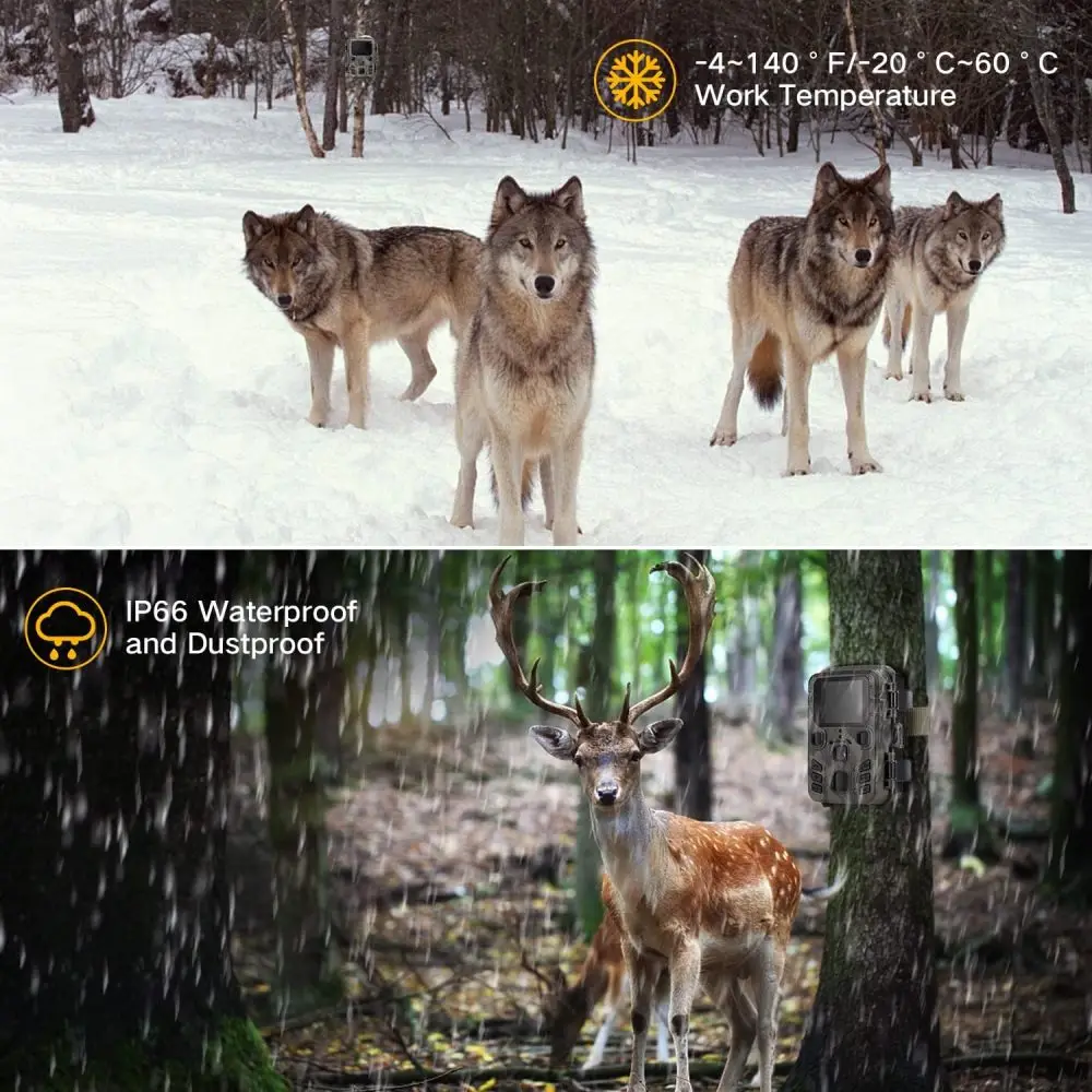 Outdoor Wildlife Camera 24MP Trail Camera Infrared Night Vision 0.3S Motion Activated Waterproof Trap Nature Wildlife Scouting