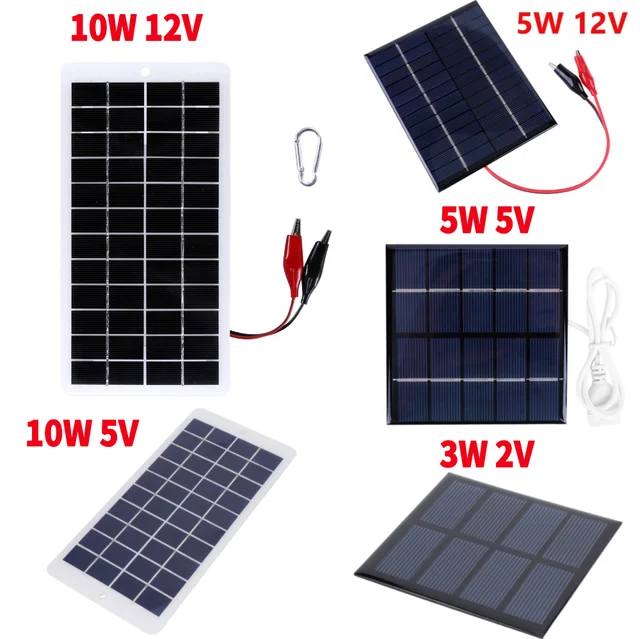 Chargeur de batterie solaire avec mousqueton, 10W, 12V, cellules en polysilicium, banque d'alimentation portable pour pompe de lampe extérieure 1
