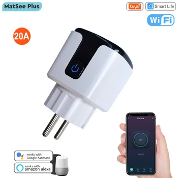 Tuya Smart WiFi EU France Power Plug 20A Socket KWh Electricity Energy Monitor Timing Remote Control Support Alexa Google Home