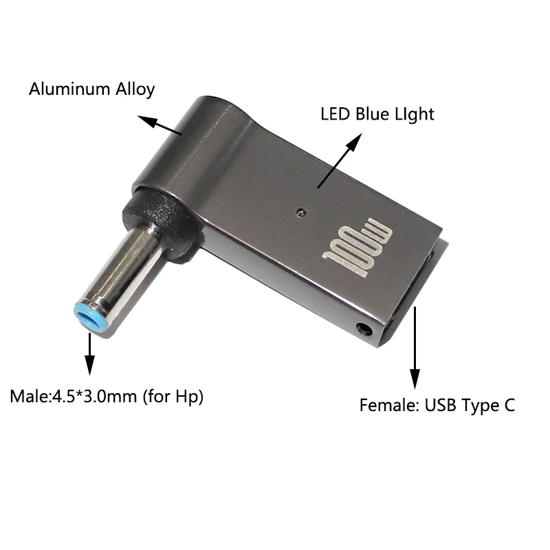 ממיר סוג C למתאם תקע 4.5x3.0mm 100W USB C PD כבל טעינה מהירה עבור מחשב נייד HP Dell מתאם מטען כבל