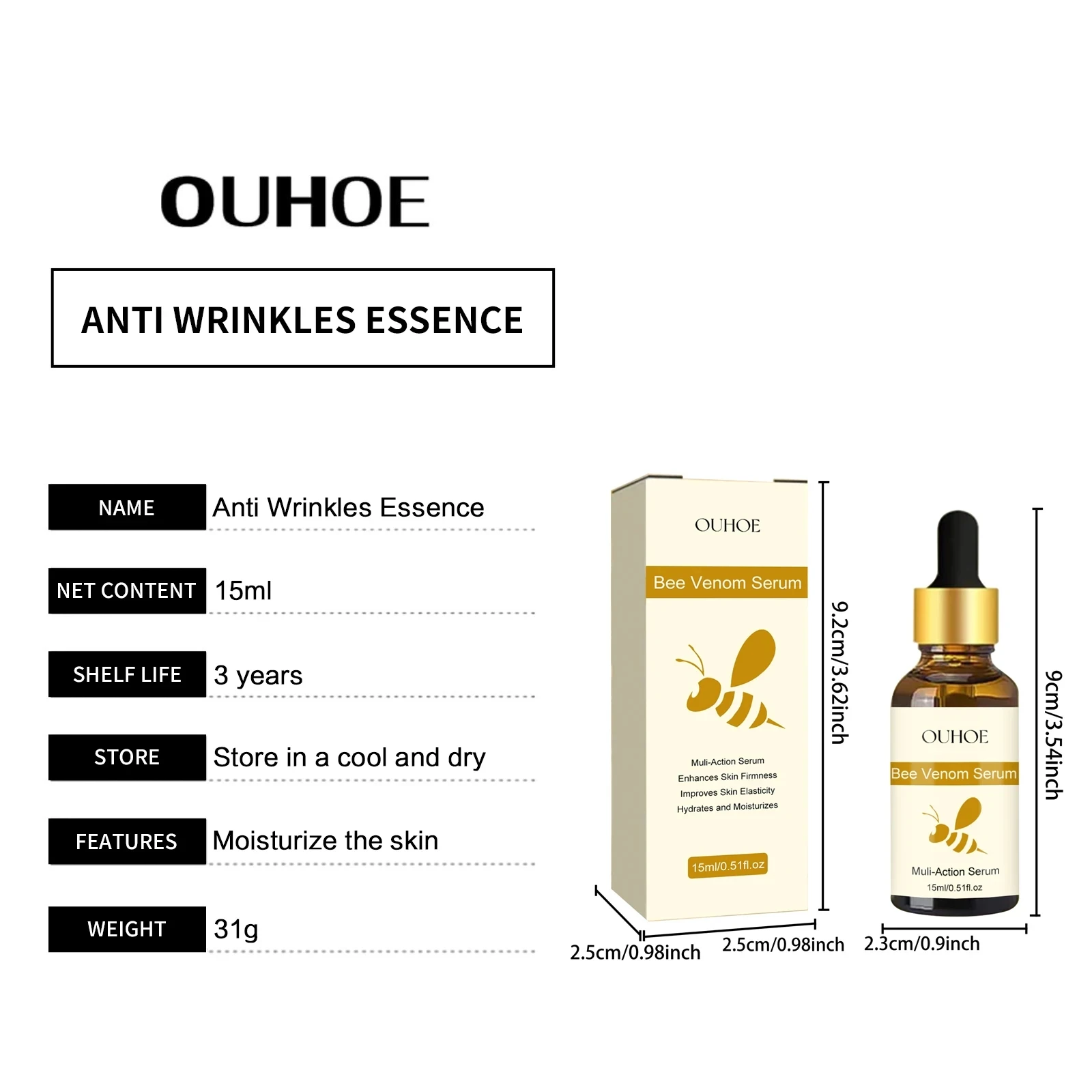 Wrinkle Remover Face Serum Anti Aging Lifting Firming Fade Fine Line Shrink Pores Moisturize Bee Venom Essence Skin Care Product_voghion.com