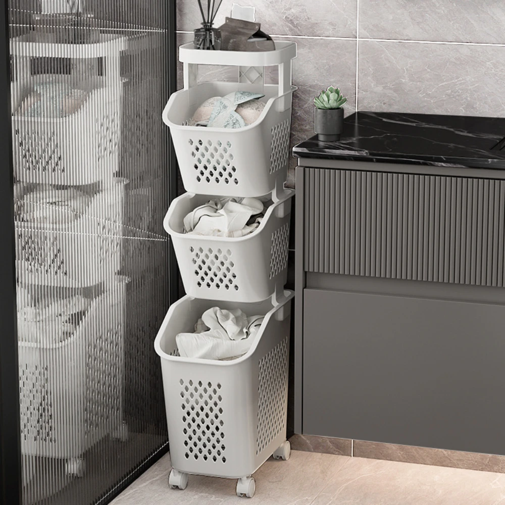 Household Dirty Laundry Basket Restroom Shower Room Modern Simplicity Portable High-capacity Multilayer Hollow Out Storage Rack