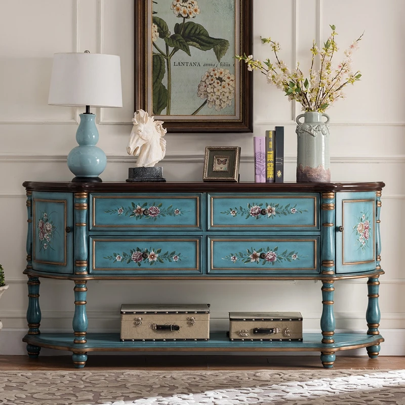 

Длинный настенный стол из массива дерева, полукруглая декоративная настольная тумба для высоких телевизоров, коридора, прихожей в американском стиле