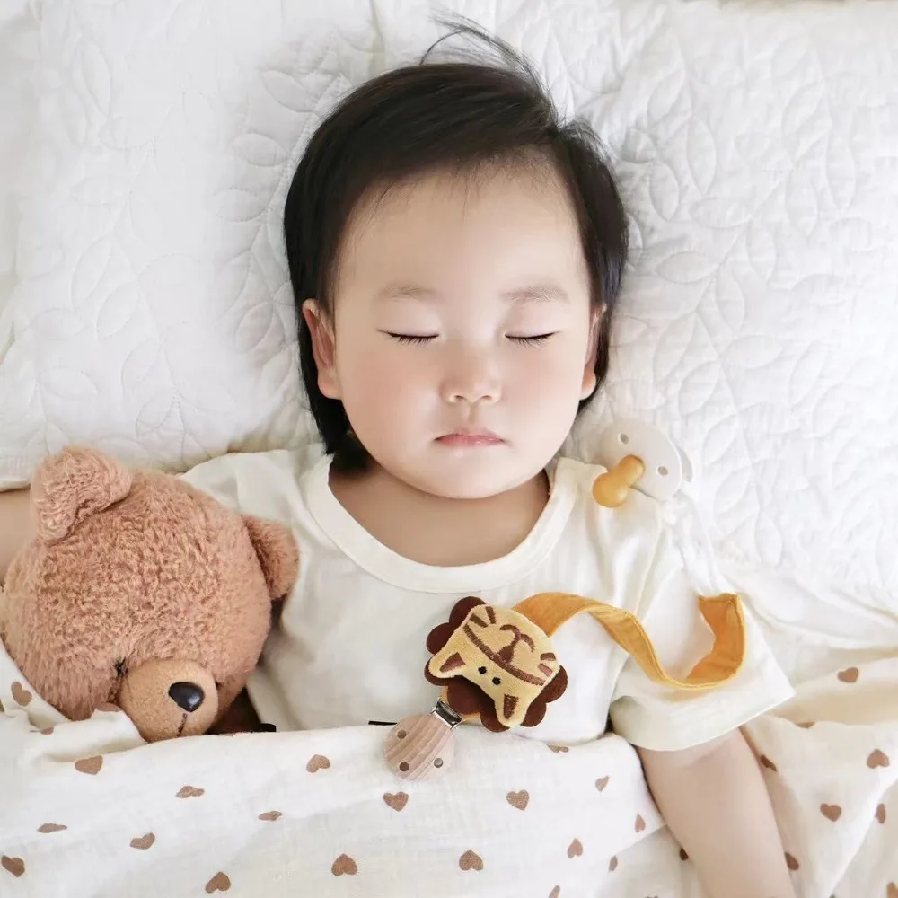 Cartoon Baby Cloth Pacifier Chain Anti-lost Teether Toys Straps Soother Holder Stroller Hanging Rope Wood Clips