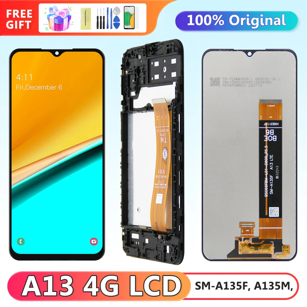 

6.6'' Screen Replacement for Samsung Galaxy A13 A135 A135F A137 A137F Lcd Display Touch Screen Digitizer Assembly with Frame
