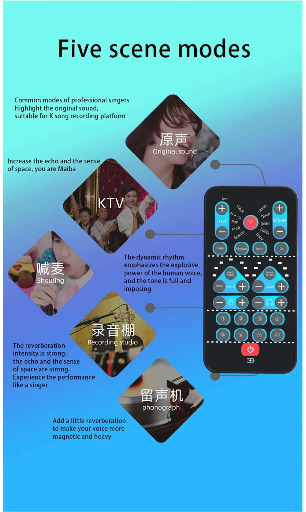 M10 Mini Voice Changer Card 8 Sound Effects Support Multi Function  Male Female