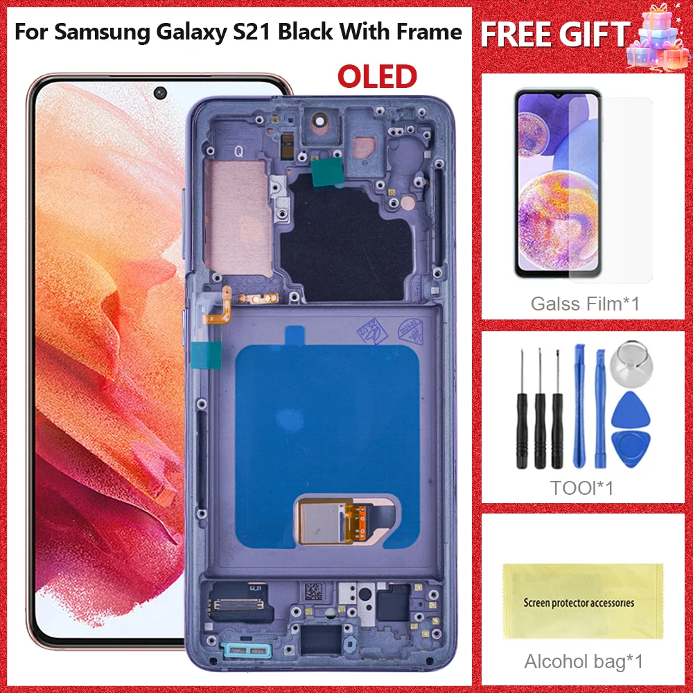 Schermo LCD di ricambio OLED per Samsung Galaxy S21 5G per Samsung Galaxy S21 4G SM-G991B SM-G991U SM-G991N Display Touch Digitizer Assembly SM-G9910 Kit di riparazione con telaio (nero