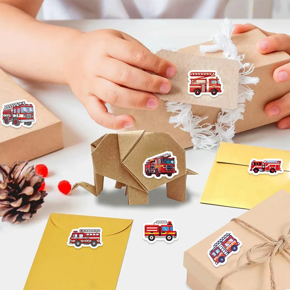 500PCS Fire Truck Roll Stickers Graffiti Cartoon Art Gift Scrapbooking Living Room Phone Community Skateboard Nostalgia Sticker