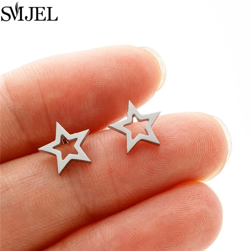 10Pairs Stainless Steel Hollow Star Stud Earrings for Women Tiny Pentagram Piercing Earings Lover's Wedding Jewelry Unusual Gift