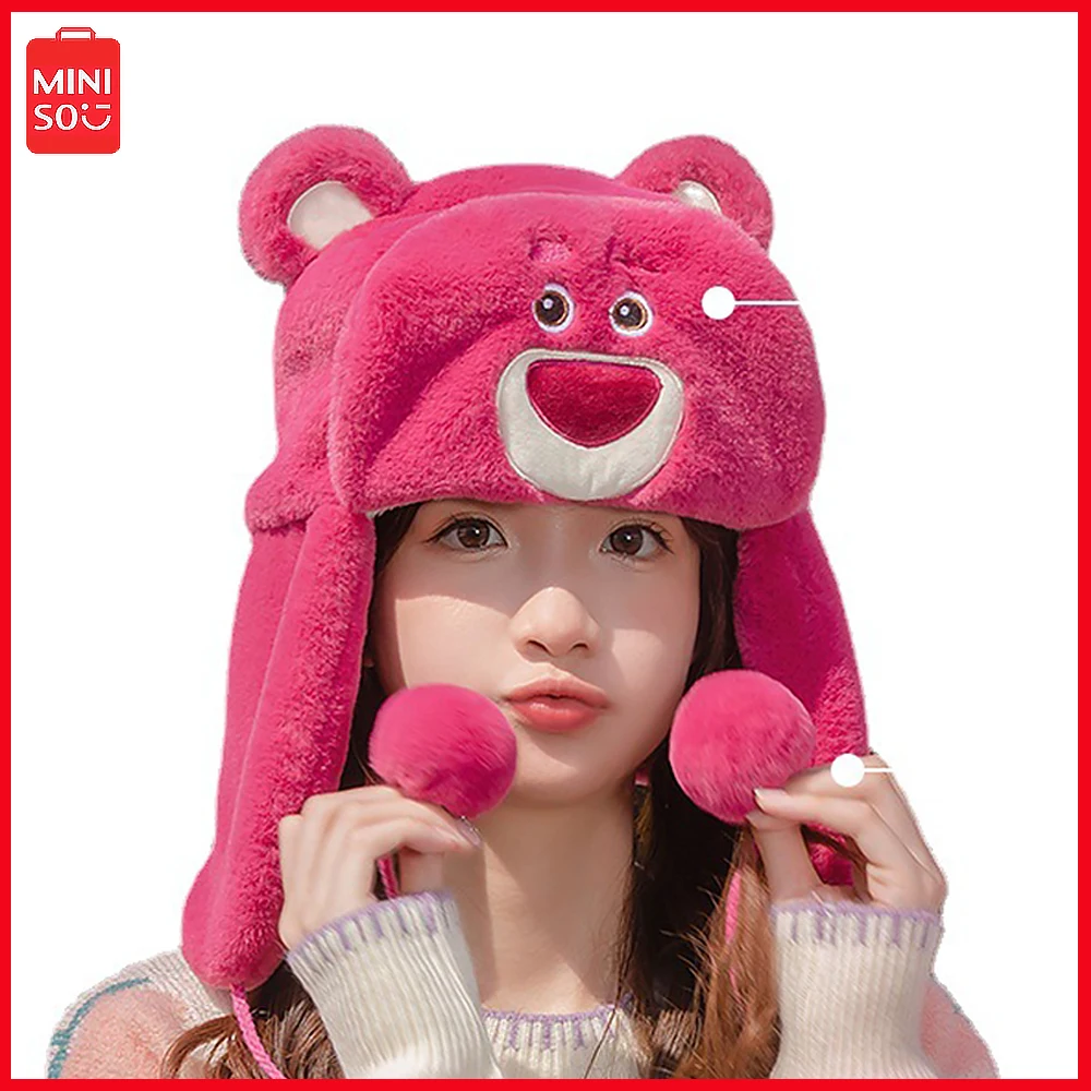 

Miniso Lotso Cartoon Kawaii Hat Outdoor Warm Hat Lei Feng Hat Winter Cycling Women Winter Windbreak Cycling Cotton Hat Birthday