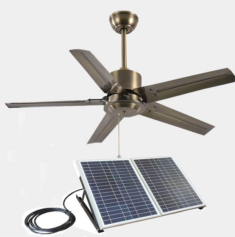 Outdoor 52" Solar Ceiling Fan With 3speed Settings For Porche, Patio