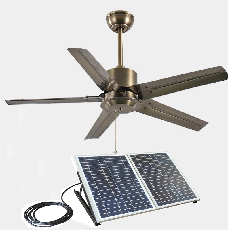 Outdoor 52" Solar Ceiling Fan With 3speed Settings For Porche, Patio, Gazebo, Breezeway Pergola