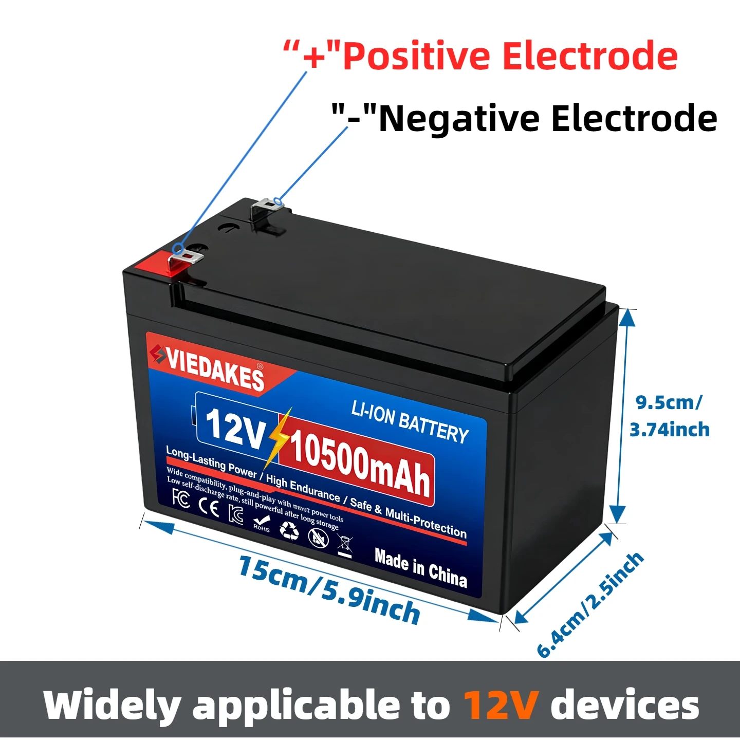 VIEDAKES 12V 100Ah LiFePO4 Battery with Charger High Capacity Fast Shipping Batería de litio fosfato de hierro 12V 100Ah