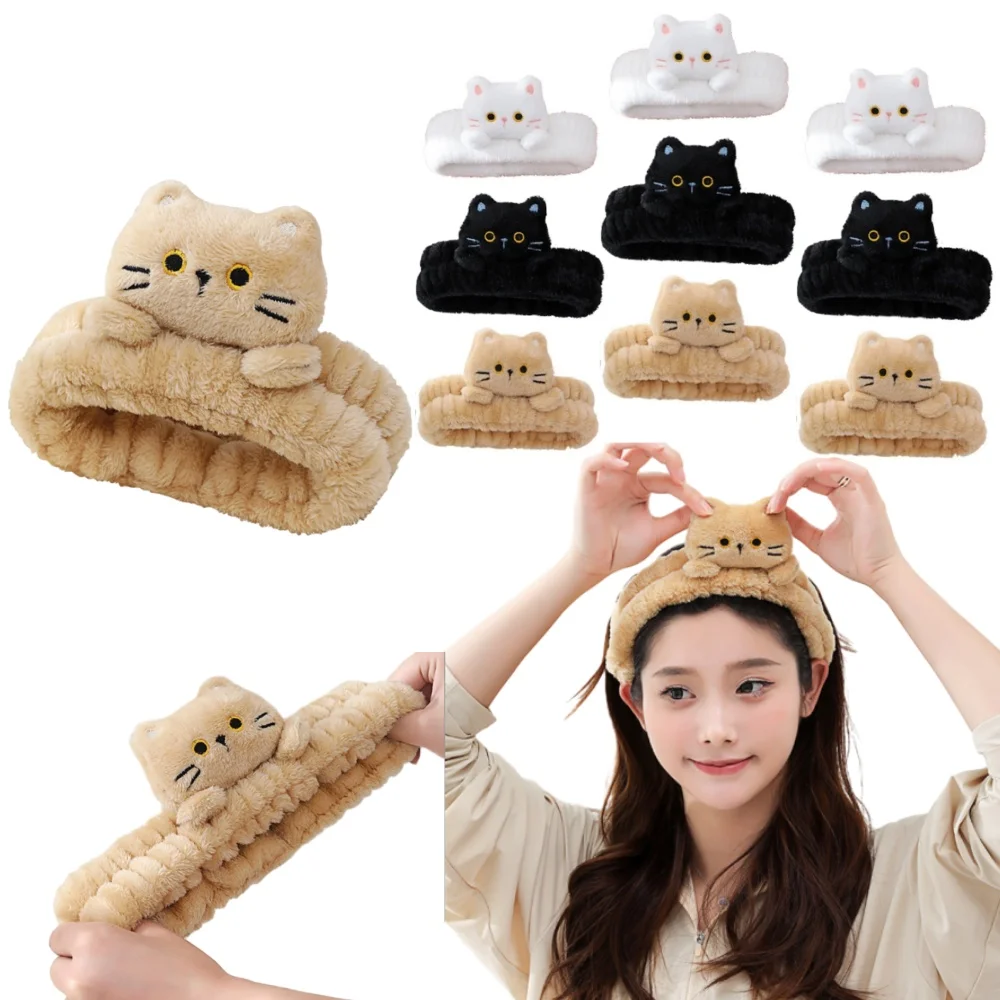1pcs Cartoon Cat Headband Female Plush Face Wash Headband Non-slip Facial Mask Special Headdress Cat Ear