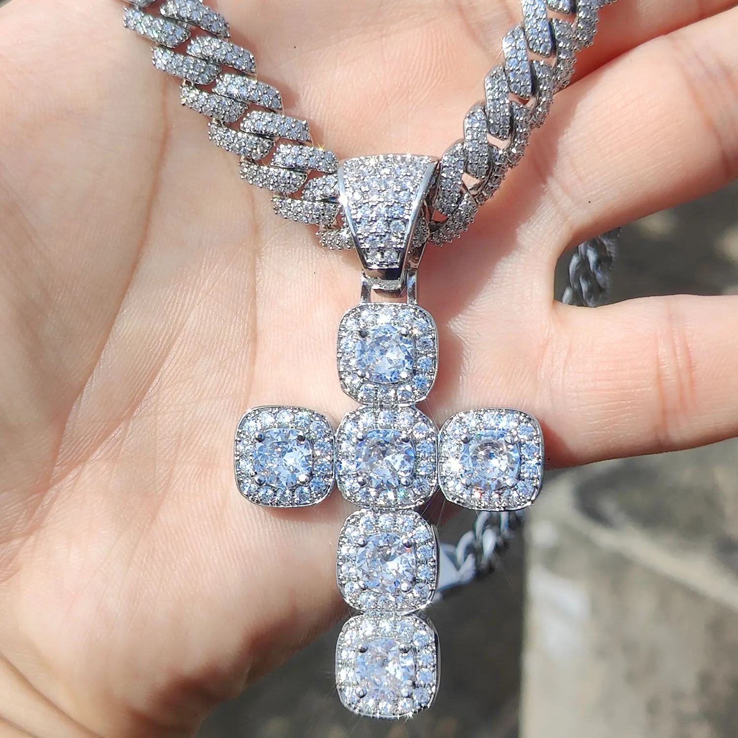 アクセサリー Iced Out Cross Tennis Chain Necklace Iced Out Cross Tennis Pendant – Different Drips