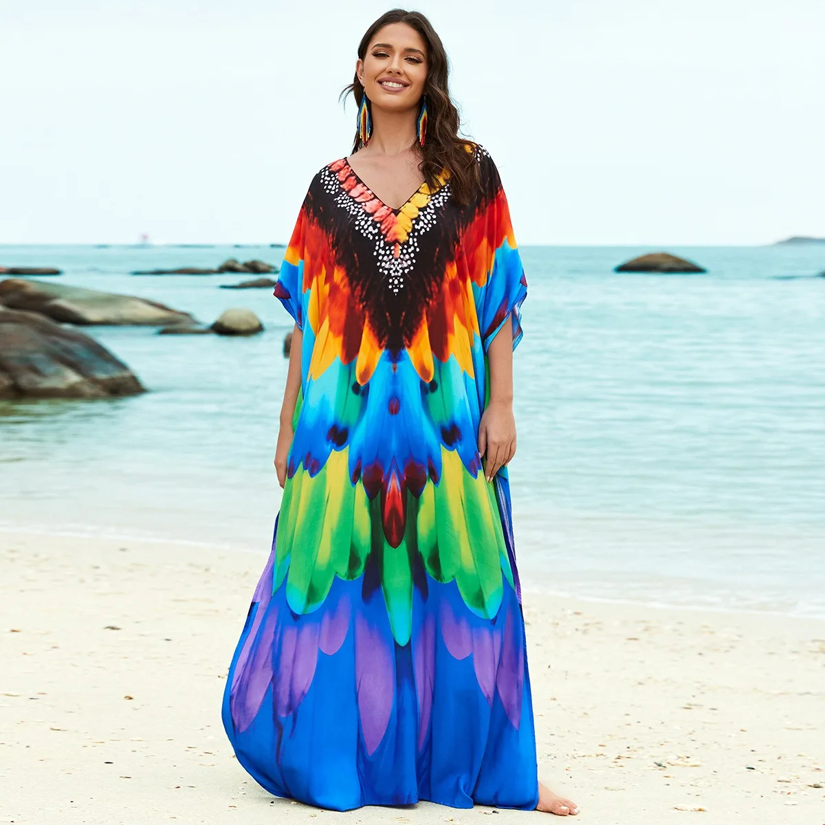 Cotton Tie Dyed Beach Dress Loose Robe Bikini Swimsuit Overlay Cover Up Sun Protection Shirt