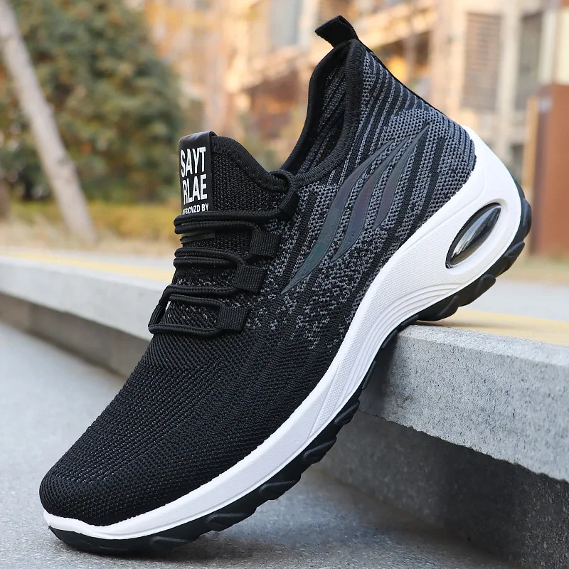 Men's spring knitted casual flat shoes breathable mesh sports