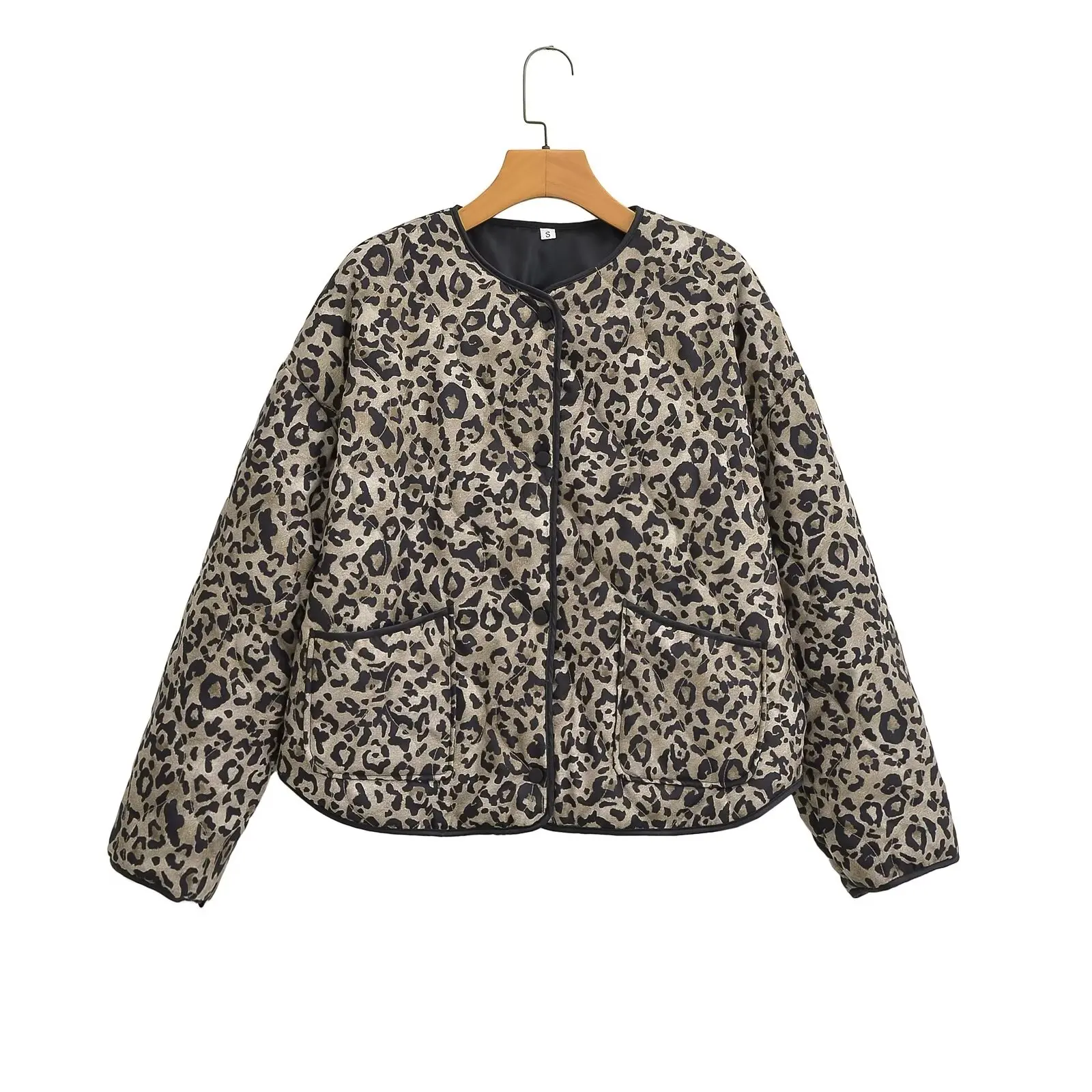 TRAF Leopard Print Jackets for Women Coats Oversized Jackets Woman 2024 Snap Button Overcoat Female Long Sleeve Women's Jacket 2