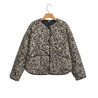 TRAF Leopard Print Jackets for Women Coats Oversized Jackets Woman 2024 Snap Button Overcoat Female Long Sleeve Women's Jacket 2