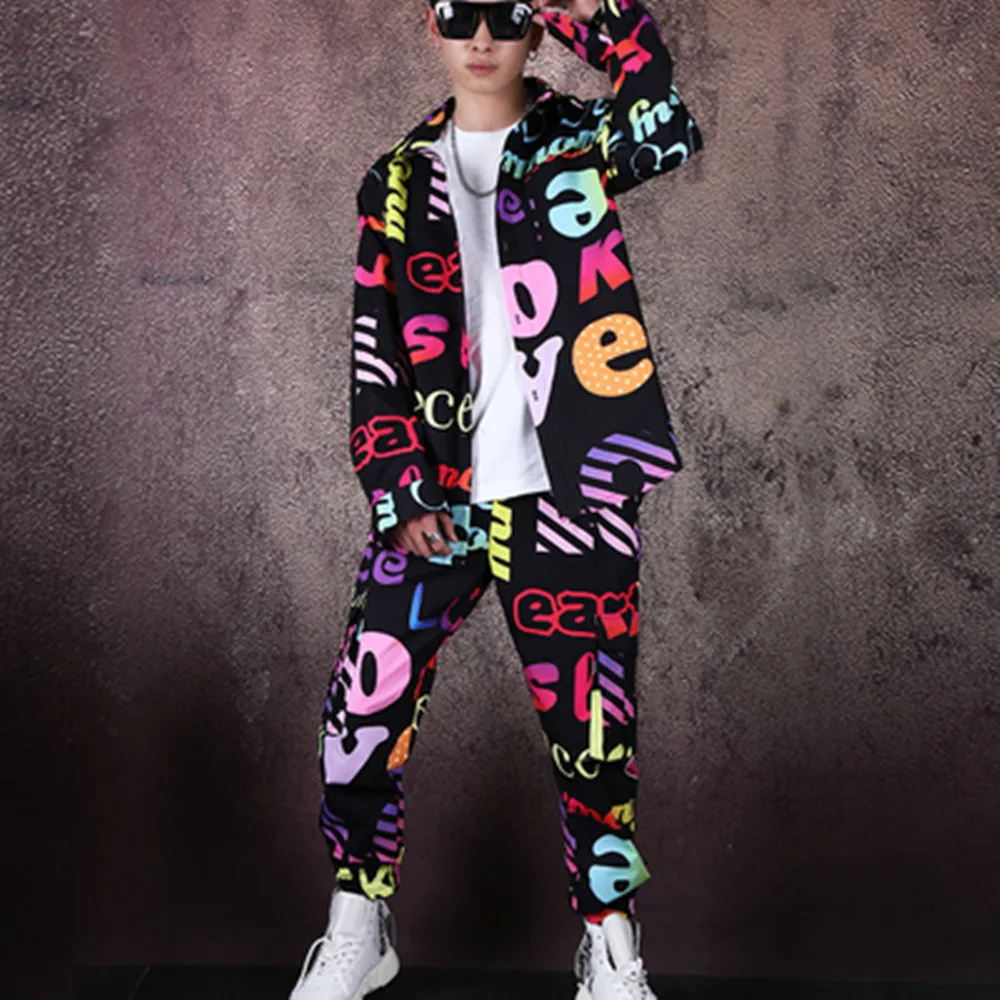 

Youth Fashion British Style Color Printing Spring Autumn Style Night Club Hairdresser Night Club Bar Performance Set 019