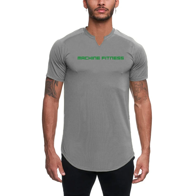 

2022 Mens sport T-shirt polyester Slim short Sleeve V Neck Fitness T-shirts Tops workout running bodybuilding shirt for man