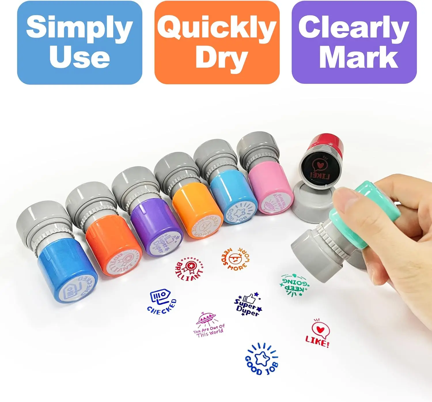 Round Teacher Graduation Classroom Stamp, 8 Color Rubber Teacher Self-Ink Stamp Set, Homework Supplies