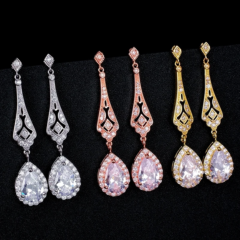 Ekopdee Luxury Flower Crystal Earrings For Women Fashion Cubic Zirconia