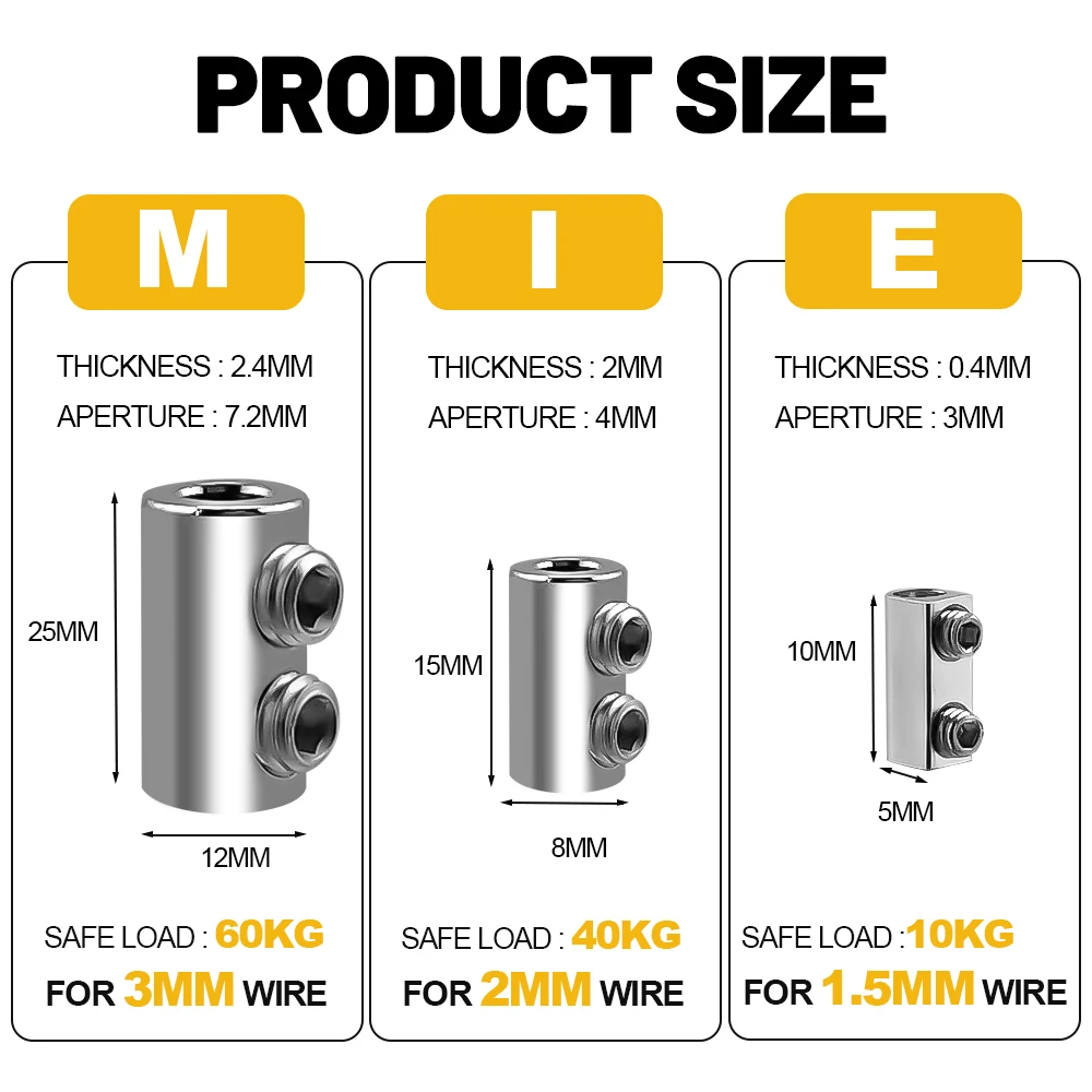 5 Morsetti Per Cavo In Acciaio Inox 304 - Per Fune 1-1.5 Mm, Lunghezza 15 Mm, Con Chiave Esagonale, Per Edilizia E Marino