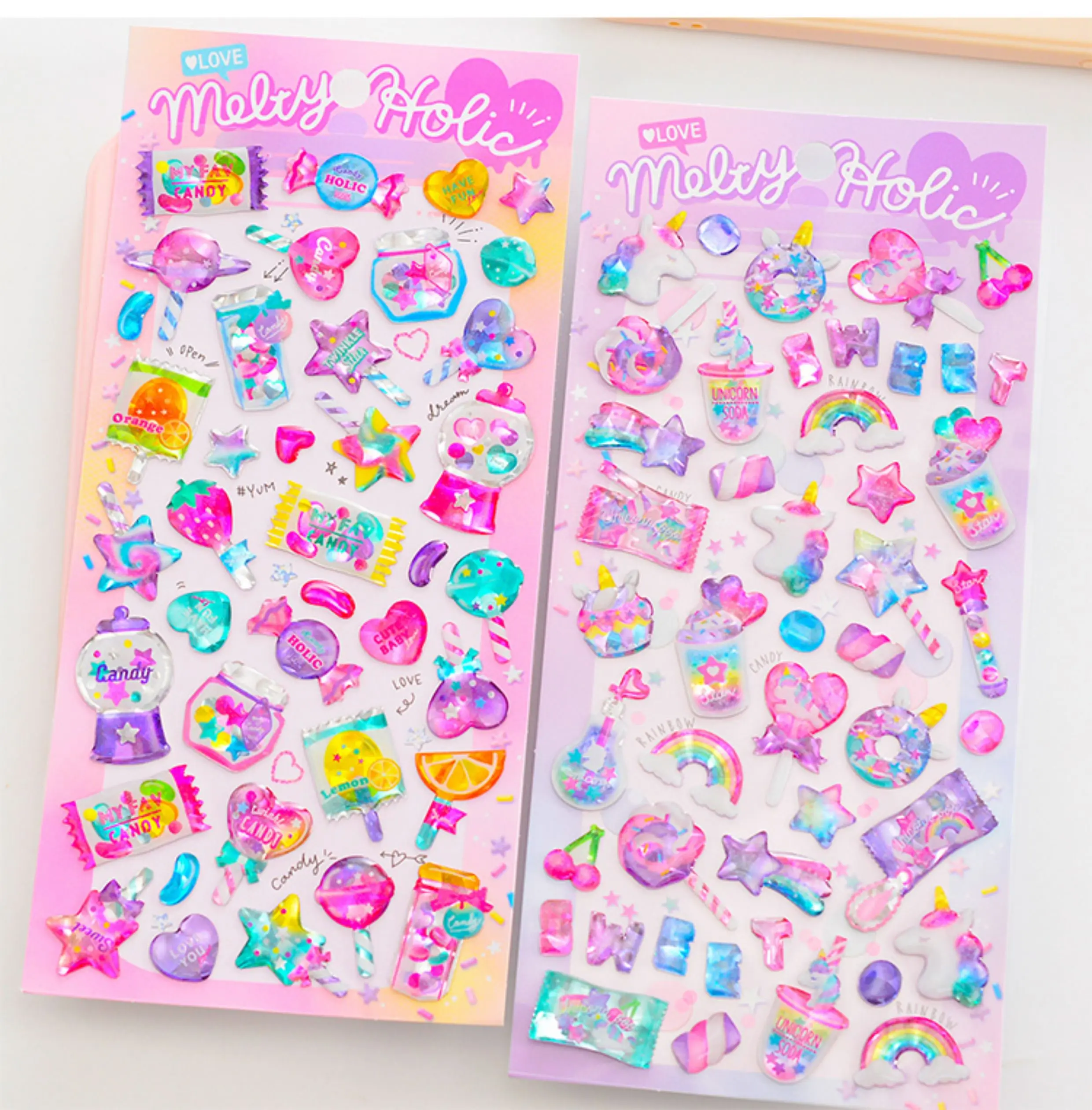 3 pcs/6 pcs Dessert Candy Sweet Animals 3D Crystal Decor Stickers Scrapbooking Diy Journaling Diary Stationery Sticker School