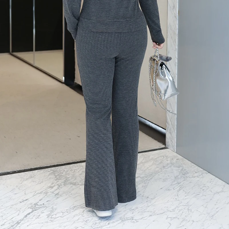 Fashion Plus Size Women's Flare Pants Premium Slim Hot Girl Mid-waist Knitted Fabric Imitation Cashmere Trousers Autumn