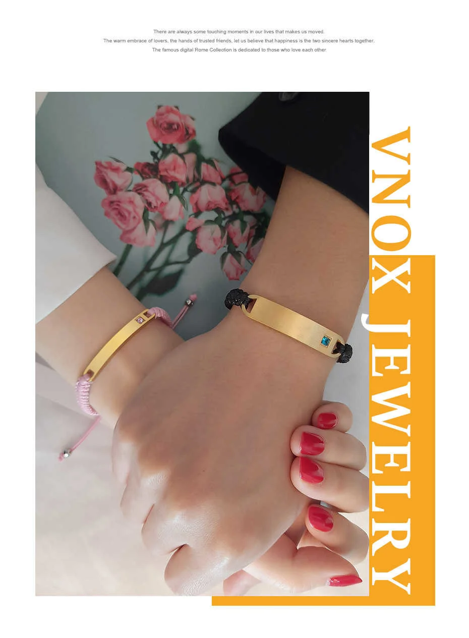 Vnox Personalisierte Handmade Geflochtene Armbänder für Paare Edelstahl Bar AAA CZ Stein Frauen Männer Geburtstag Jahrestag Geschenk – Detail 5