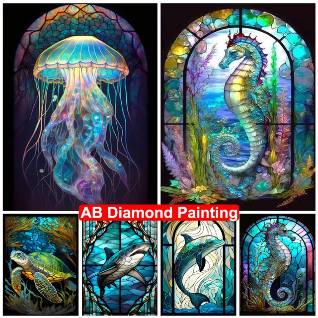  5D Diamond Painting Kits Seahorse Stained Glass DIY