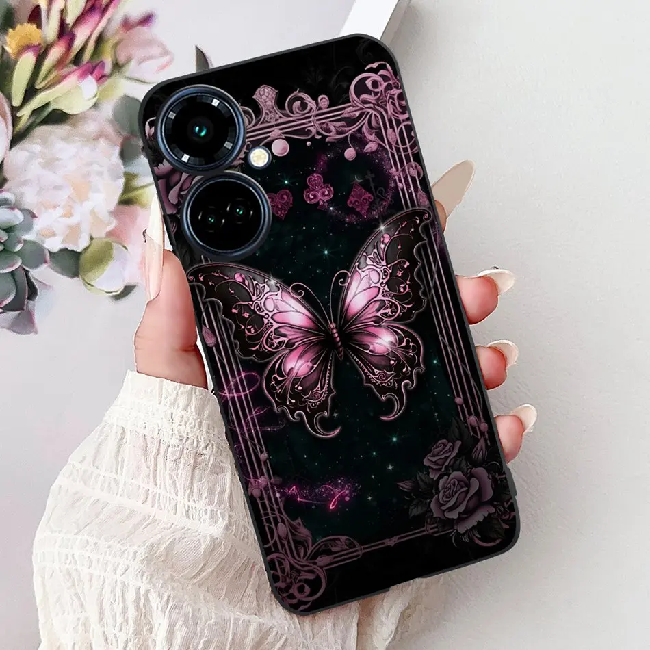 Elegant Butterfly Cat Black Silicone Soft Phone Case
