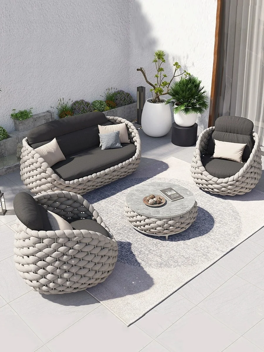 

Sofa, courtyard, villa, rattan chair, tea table combination, outdoor garden waterproof and sunscreen furniture