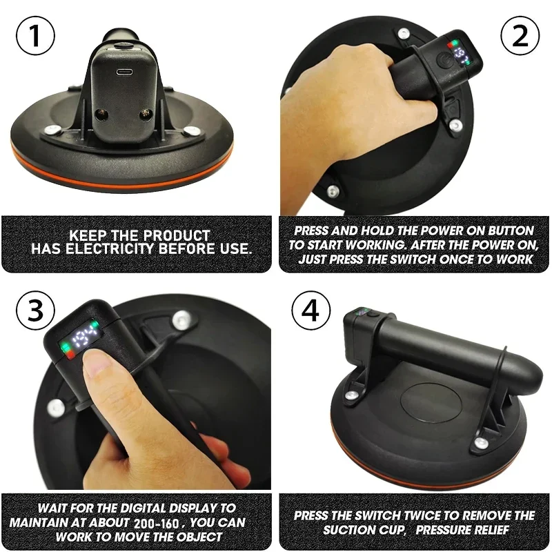 Electric Vacuum Suction Cup 8 Inch 250kg Bearing Capacity Heavy Duty Vacuum Lifter for Granite Tile Glass Manual Lifting Vacuum Suction Cup Vacuum Sucker