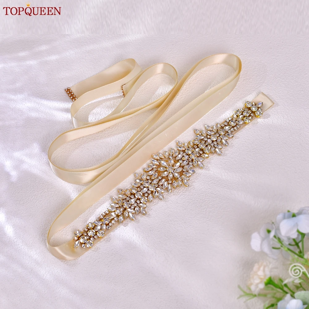 TOPQUEEN S319-G Plus Size Bridal Gowns Belts Golden Belts for