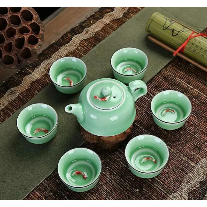 

China Porcelain tea set fish set ceramic tea pot kung fu tea sets tea cups
