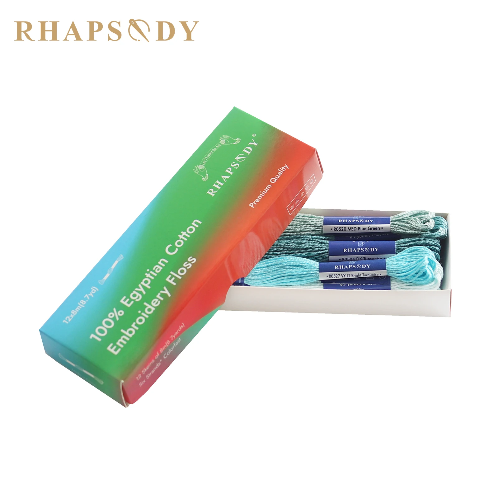Rhapsody Premium Egyptian Cotton Embroidery Floss Collection - 12 Vibrant Colors, Double Mercerized, 8-Meter Skeins